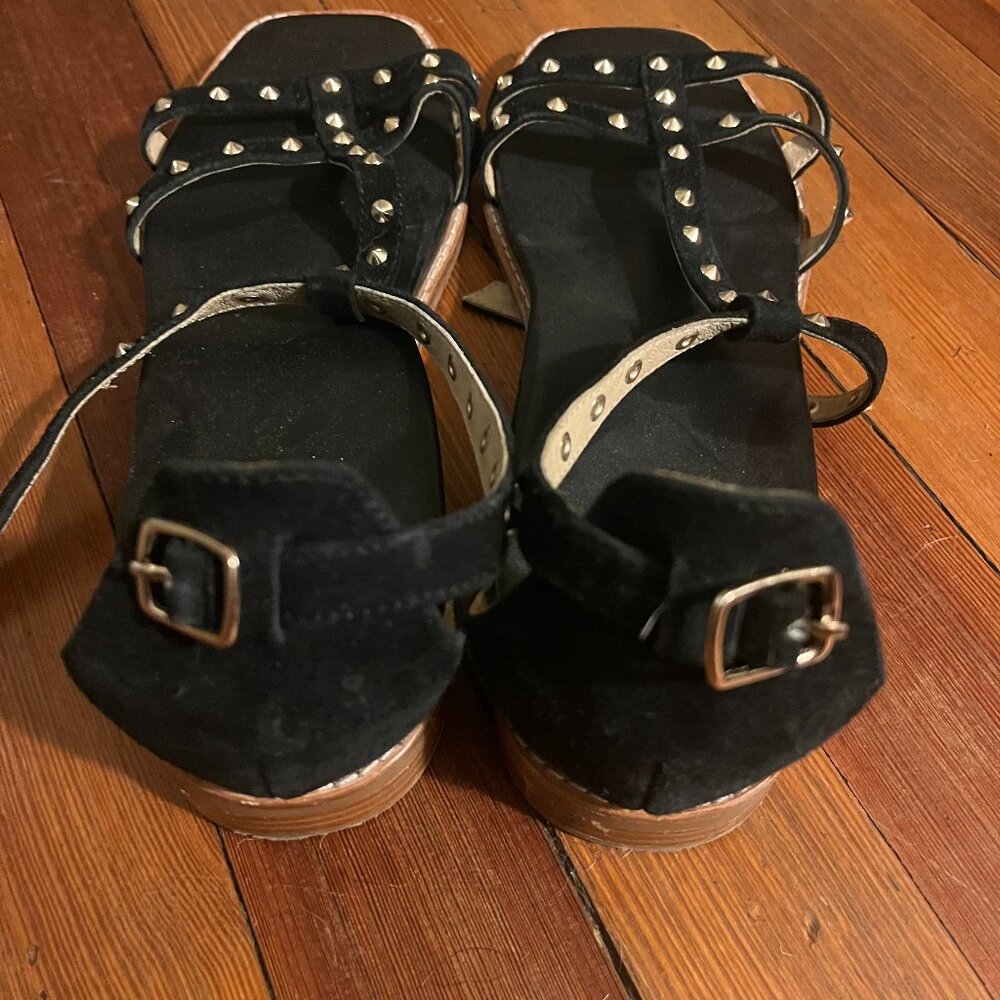Bared Footwear Black Studded Suede Strappy Sandals